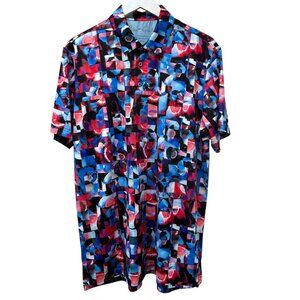 Robert Graham Mens Golf Polo Shirt Medium Blue Abstract Print Short Sleeve